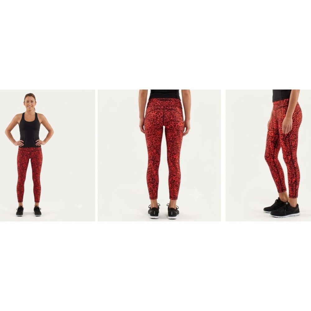 Nike Cropped Leggings Womens S Red Black Leopard Print Dri-Fit Activewear Logo